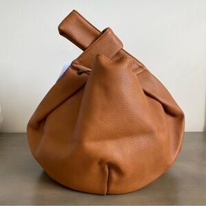 Camel Brown Leather Sculptural Knot Mini Dollop Bag X The Drop | Fall Fashion